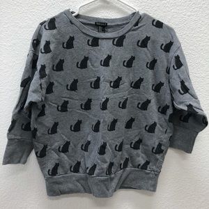 Forever 21 Sweatshirt Top Black Cat Pattern